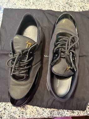 Giuseppe Zanotti Black Textured Lace-Up Sneakers with Gold Logo
